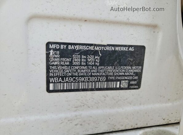 WBAJA9C59KB389769 2019 BMW 5 SERIES White ძრავის განყოფილების ხედი