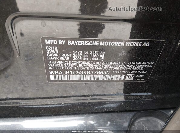 WBAJB1C53KB376630 2019 BMW 5 SERIES Gray Widok komory silnika