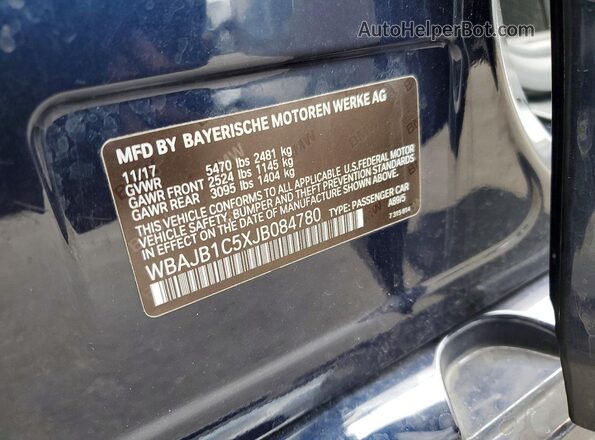 WBAJB1C5XJB084780 2018 BMW 5 SERIES Синий Вид подкапотного пространства