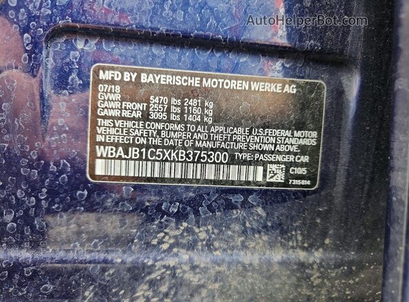 WBAJB1C5XKB375300 2019 BMW 5 SERIES Blue Շարժիչի բաժամունքի տեսք