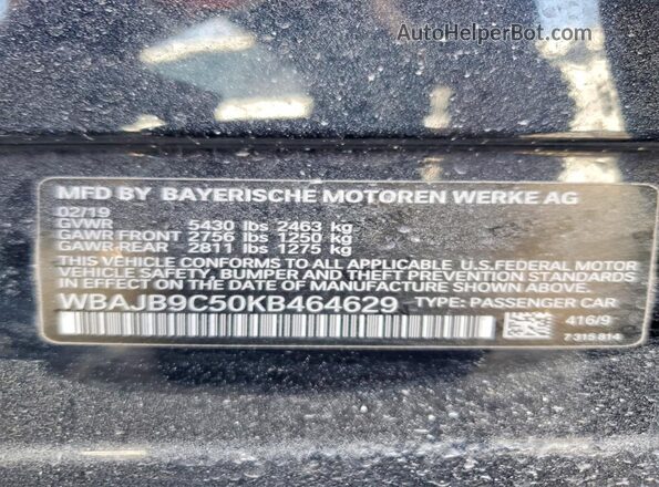 WBAJB9C50KB464629 2019 BMW M5 Black VIN sticker view