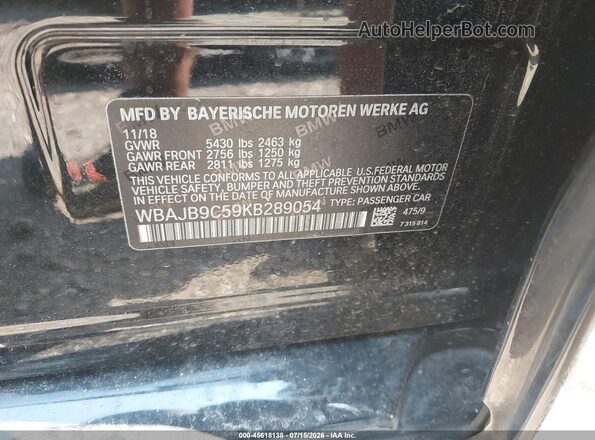 WBAJB9C59KB289054 2019 BMW 5 SERIES Black Շարժիչի բաժամունքի տեսք