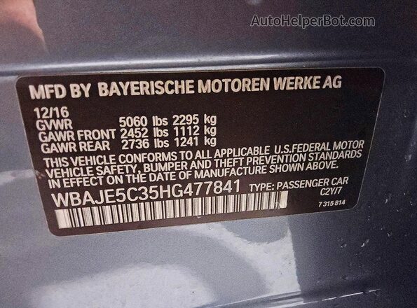WBAJE5C35HG477841 2017 BMW 5 SERIES Gray Вид підкапотного простору