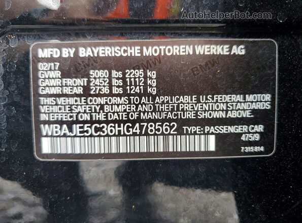 WBAJE5C36HG478562 2017 BMW 5 SERIES Black ძრავის განყოფილების ხედი