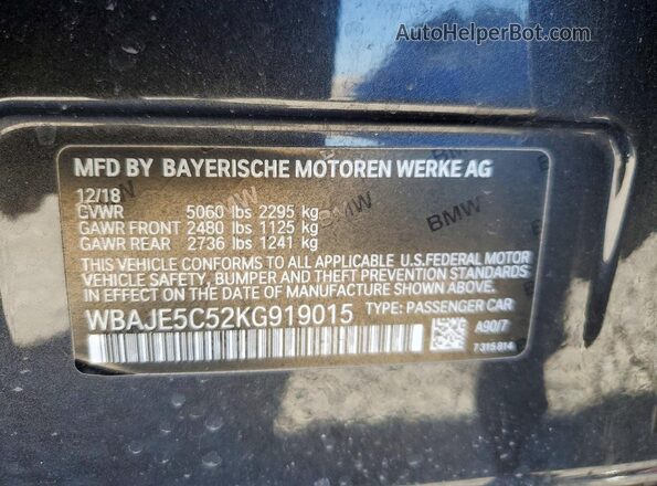 WBAJE5C52KG919015 2019 BMW 5 SERIES Charcoal Widok komory silnika