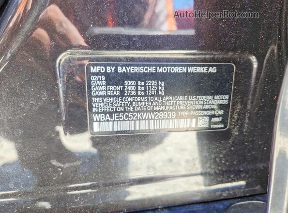 WBAJE5C52KWW28939 2019 BMW 5 SERIES Угольный Вид наклейки с VIN-кодом
