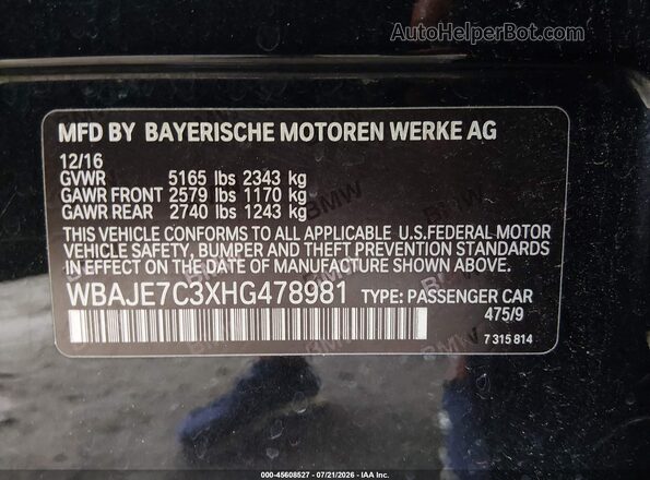 WBAJE7C3XHG478981 2017 BMW 5 SERIES Black Շարժիչի բաժամունքի տեսք