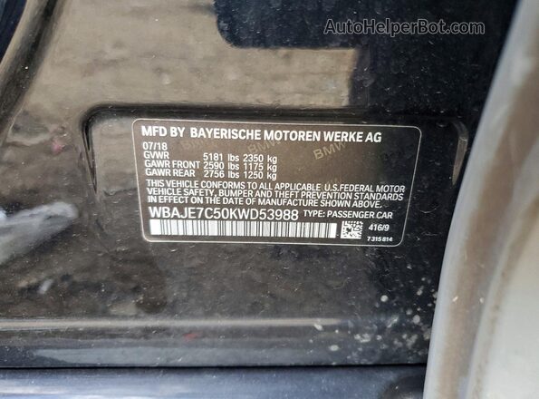 WBAJE7C50KWD53988 2019 BMW 5 SERIES Gray VIN sticker view