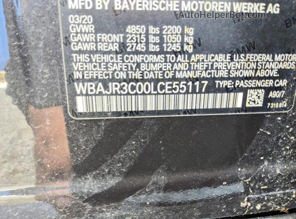WBAJR3C00LCE55117 2020 BMW 5 SERIES Black Вид наклейки з VIN-кодом