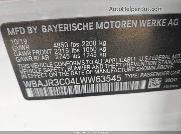 WBAJR3C04LWW63545 2020 BMW 5 SERIES White Շարժիչի բաժամունքի տեսք