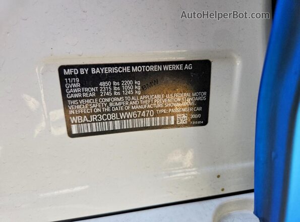 WBAJR3C08LWW67470 2020 BMW 5 SERIES Синий Вид подкапотного пространства