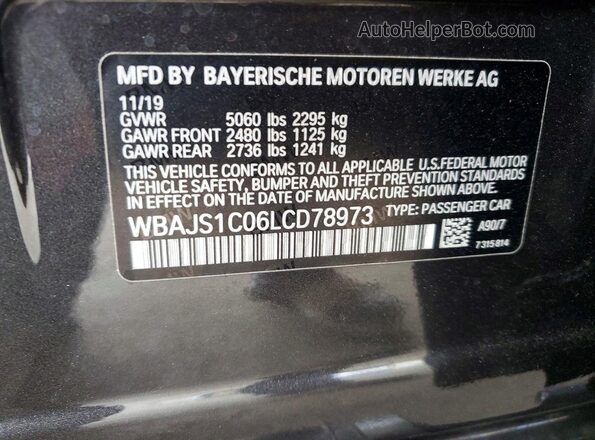 WBAJS1C06LCD78973 2020 BMW 5 SERIES Charcoal VIN sticker view