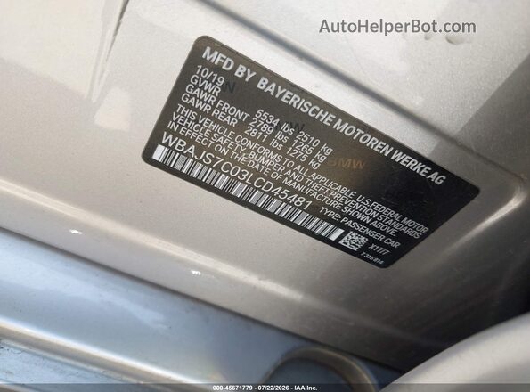 WBAJS7C03LCD45481 2020 BMW 5 SERIES Silver ძრავის განყოფილების ხედი