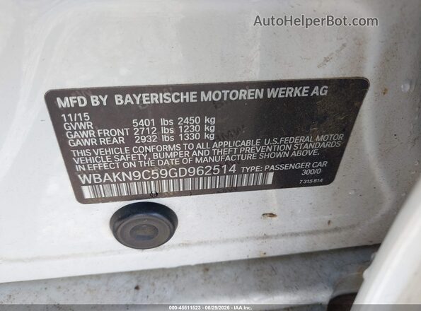 WBAKN9C59GD962514 2016 BMW 5 SERIES White Շարժիչի բաժամունքի տեսք