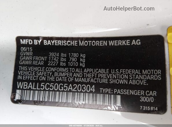 WBALL5C50G5A20304 2016 BMW Z4 White Engine compartment view
