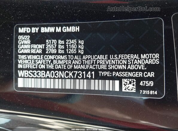 WBS33BA03NCK73141 2022 BMW M4 Black Widok komory silnika