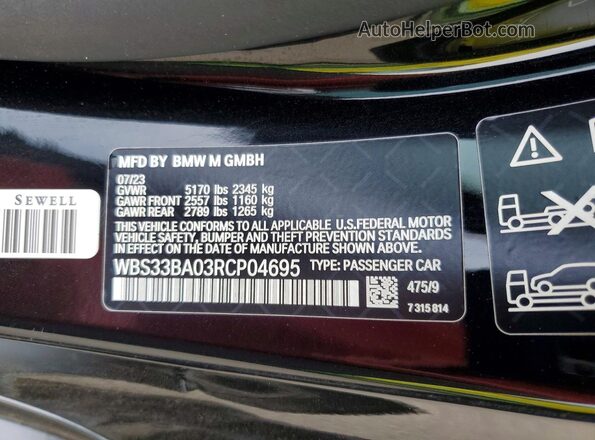 WBS33BA03RCP04695 2024 BMW M4 Черный Вид наклейки с VIN-кодом