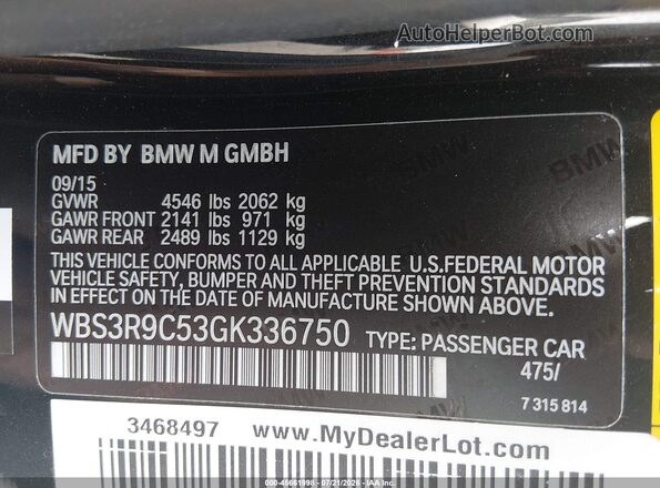 WBS3R9C53GK336750 2016 BMW M4 Black Engine compartment view