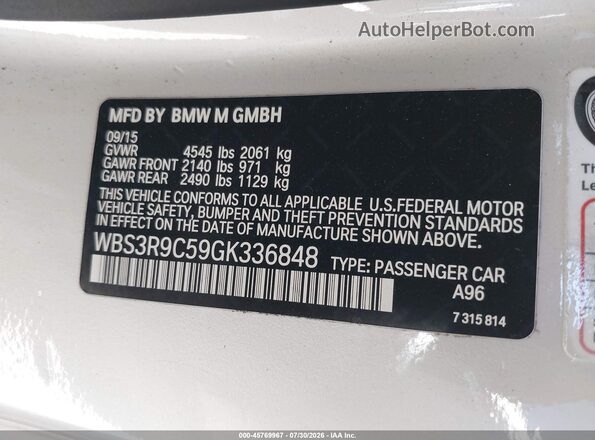 WBS3R9C59GK336848 2016 BMW M4 Белый Вид подкапотного пространства