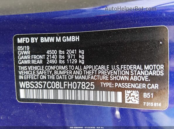 WBS3S7C08LFH07825 2020 BMW M4 Dark Blue Engine compartment view