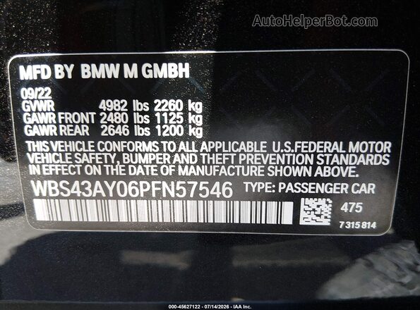 WBS43AY06PFN57546 2023 BMW M3 Черный Вид подкапотного пространства