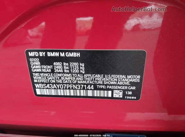 WBS43AY07PFN37144 2023 BMW M3 Red Widok komory silnika