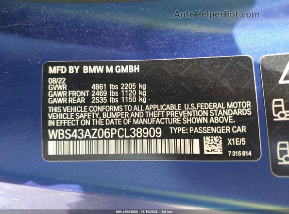 WBS43AZ06PCL38909 2023 BMW M4 Синий Вид подкапотного пространства