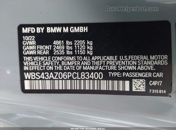 WBS43AZ06PCL83400 2023 BMW M4 Серый Вид подкапотного пространства