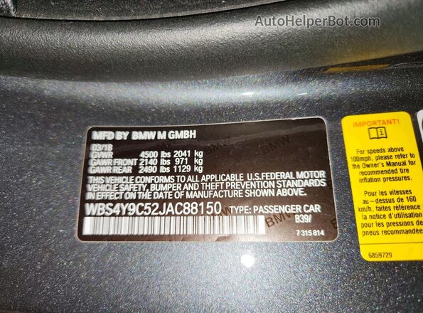 WBS4Y9C52JAC88150 2018 BMW M4 Серый Вид подкапотного пространства