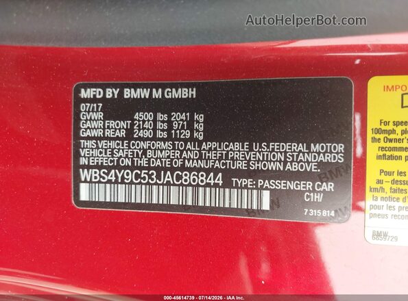WBS4Y9C53JAC86844 2018 BMW M4 Orange Widok komory silnika