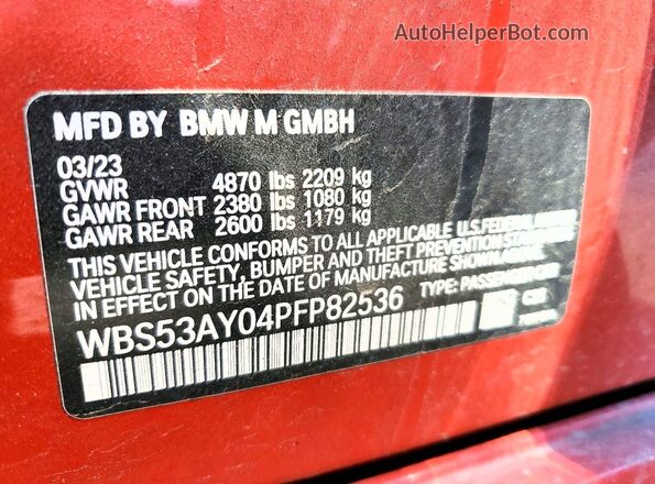 WBS53AY04PFP82536 2023 BMW M3 Red Շարժիչի բաժամունքի տեսք