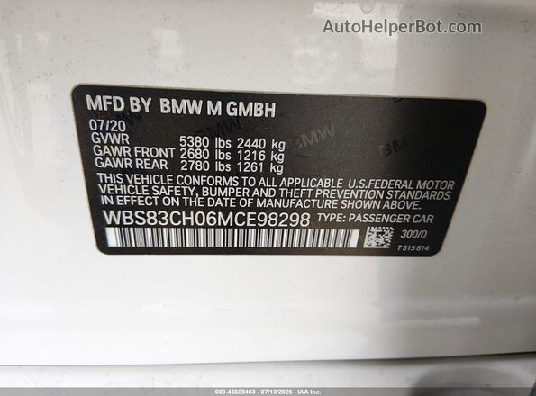 WBS83CH06MCE98298 2021 BMW M5 Black Vista del compartimento del motor