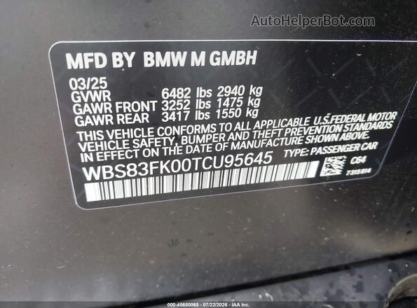 WBS83FK00TCU95645 2026 BMW M5 Black Вид підкапотного простору