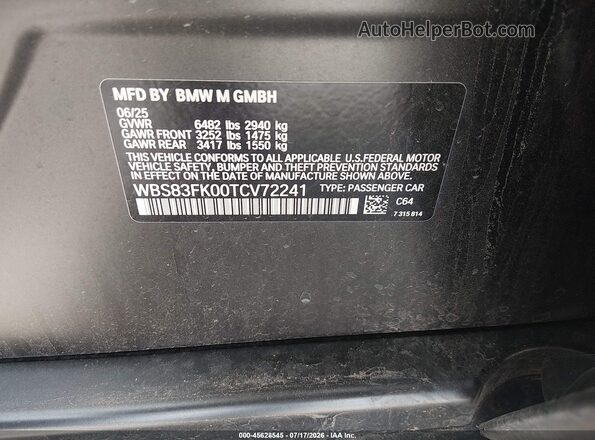 WBS83FK00TCV72241 2026 BMW M5 Black ძრავის განყოფილების ხედი