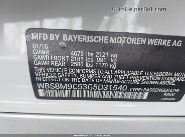 WBS8M9C53G5D31540 2016 BMW M3 White Engine compartment view