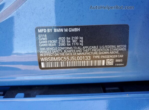 WBS8M9C55J5L00133 2018 BMW M3 Blue Engine compartment view