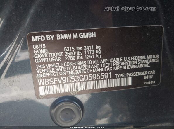 WBSFV9C53GD595591 2016 BMW M5 Gray ძრავის განყოფილების ხედი