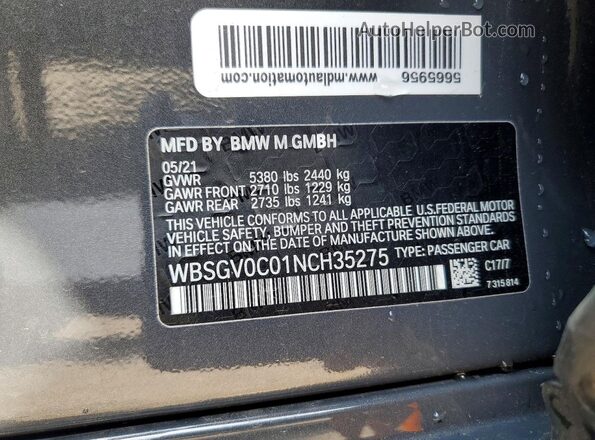 WBSGV0C01NCH35275 2022 BMW M8 Gray Widok naklejki z numerem VIN