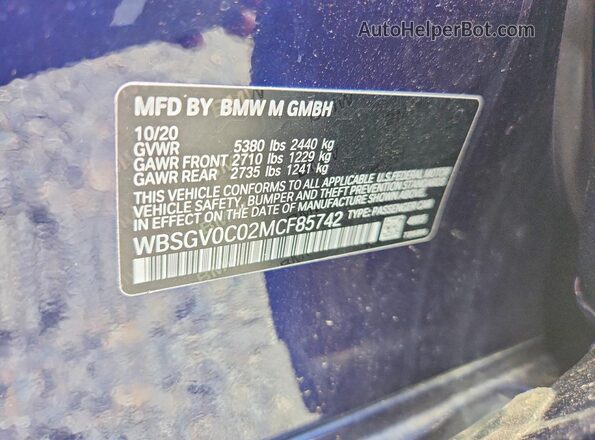 WBSGV0C02MCF85742 2021 BMW M8 Blue Շարժիչի բաժամունքի տեսք