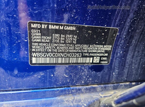 WBSGV0C0XNCH03263 2022 BMW M8 Синий Вид подкапотного пространства