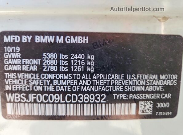 WBSJF0C09LCD38932 2020 BMW M5 White Շարժիչի բաժամունքի տեսք