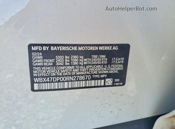 WBX47DP00RN278670 2024 BMW X3 White VIN կոդի պիտակի տեսք