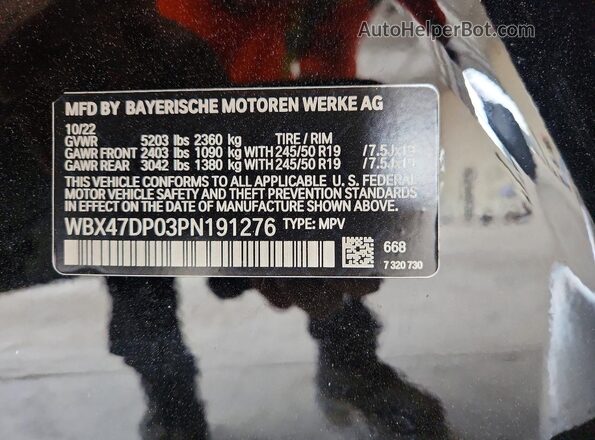 WBX47DP03PN191276 2023 BMW X3 Black Панорамний вид салону 360°