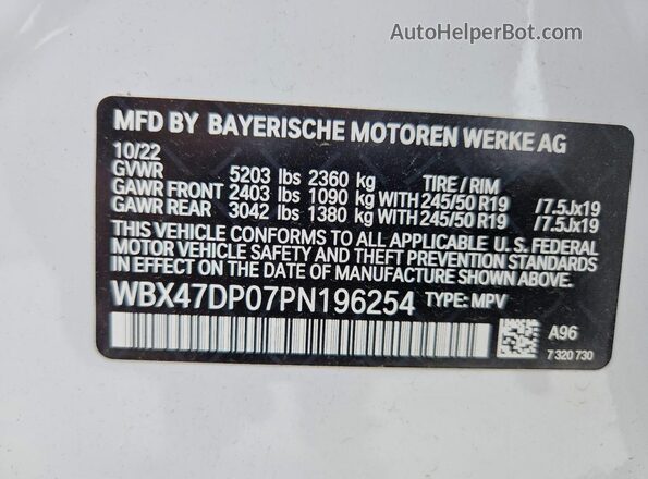 WBX47DP07PN196254 2023 BMW X3 White Панорамний вид салону 360°