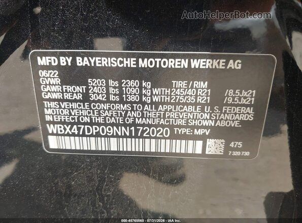 WBX47DP09NN172020 2022 BMW X3 Black Շարժիչի բաժամունքի տեսք