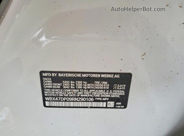 WBX47DP09RN290106 2024 BMW X3 White VIN sticker view