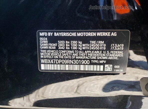 WBX47DP09RN301900 2024 BMW X3 Black Vista de la etiqueta del VIN