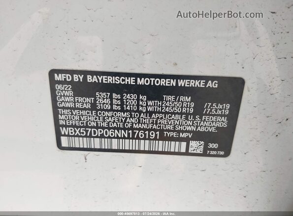 WBX57DP06NN176191 2022 BMW X3 White Vista del compartimento del motor