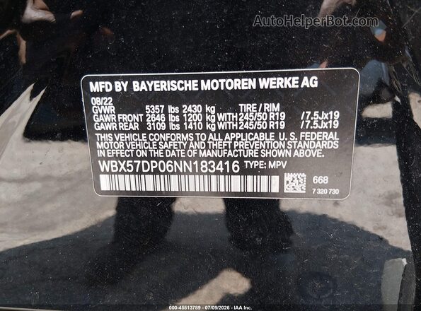 WBX57DP06NN183416 2022 BMW X3 Black ძრავის განყოფილების ხედი
