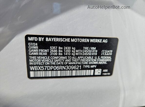 WBX57DP06RN309621 2024 BMW X3 White Панорамний вид салону 360°